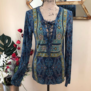 Free People Lace Up Paisley Tunic, Size Large